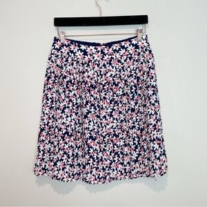 J. Crew Navy Floral A-Line Pleated Knee Length Skirt Size 6